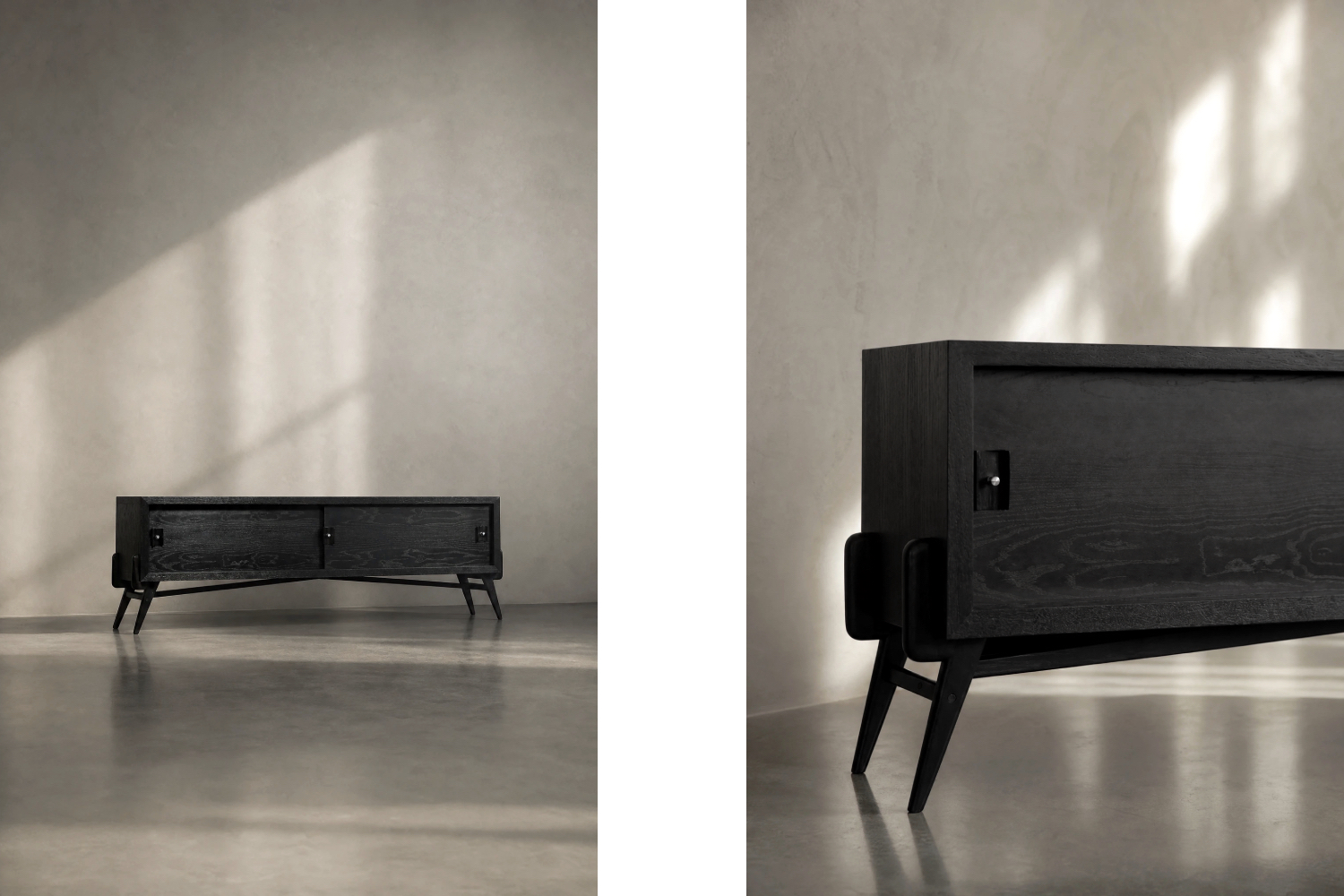 Modernistyczny sideboard dębowy w ciemnym kolorze, Skandynawia, lata 60