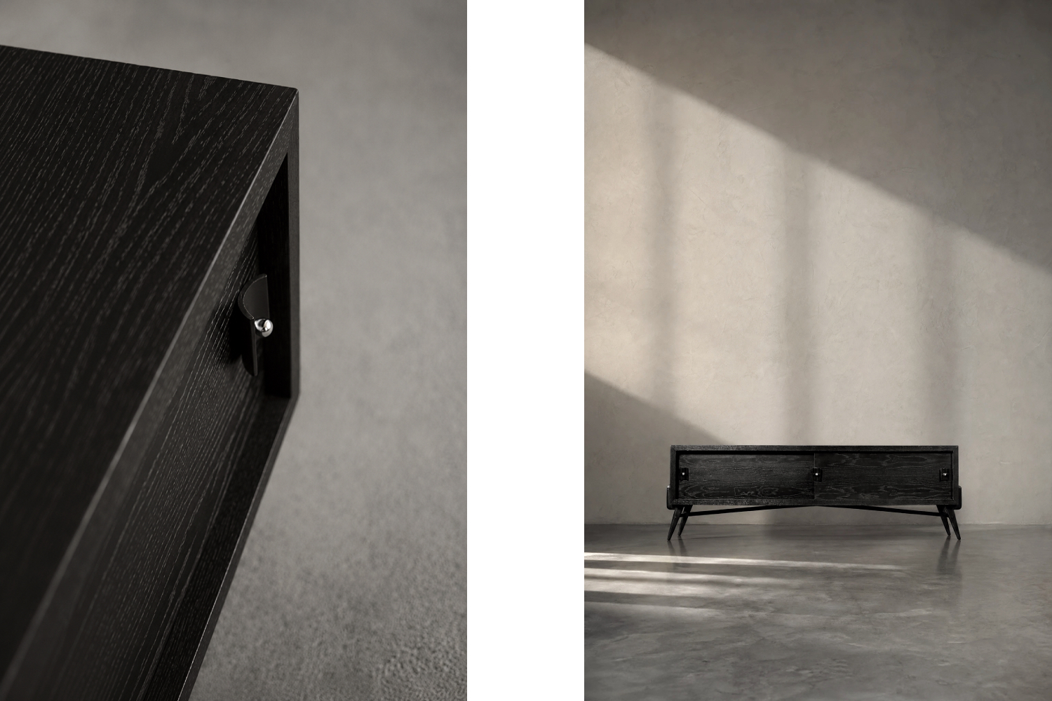 Modernistyczny sideboard dębowy w ciemnym kolorze, Skandynawia, lata 60