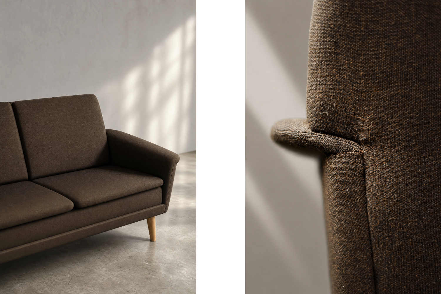 Three-seater brown sofa, designed by Folke Ohlsson, Fritz Hansen, Denmark, 1960s