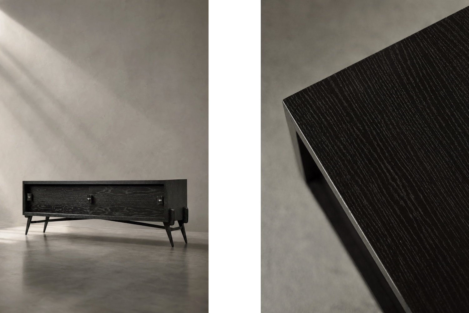 Modernistyczny sideboard dębowy w ciemnym kolorze, Skandynawia, lata 60