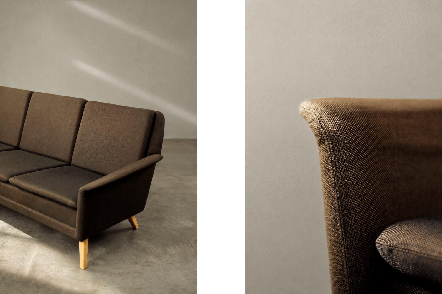 Three-seater brown sofa, designed by Folke Ohlsson, Fritz Hansen, Denmark, 1960s