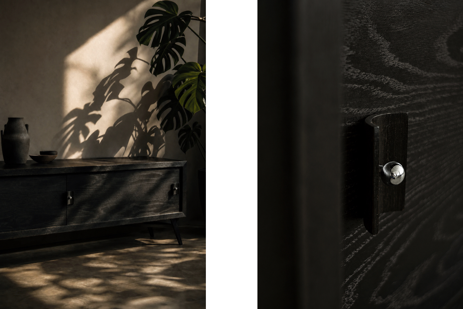 Modernistyczny sideboard dębowy w ciemnym kolorze, Skandynawia, lata 60