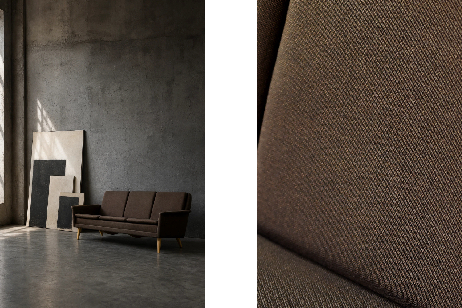 Three-seater brown sofa, designed by Folke Ohlsson, Fritz Hansen, Denmark, 1960s