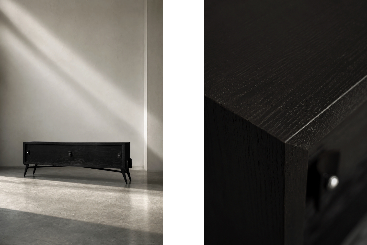 Modernistyczny sideboard dębowy w ciemnym kolorze, Skandynawia, lata 60
