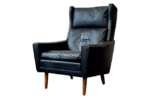 Leather wingback armchair, Denmark, 1970s