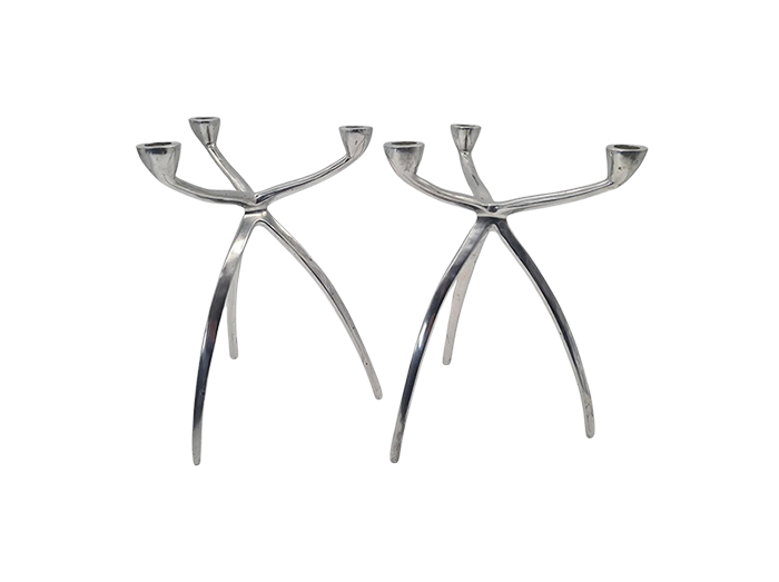 2 Space Age aluminium candlesticks, 1960s