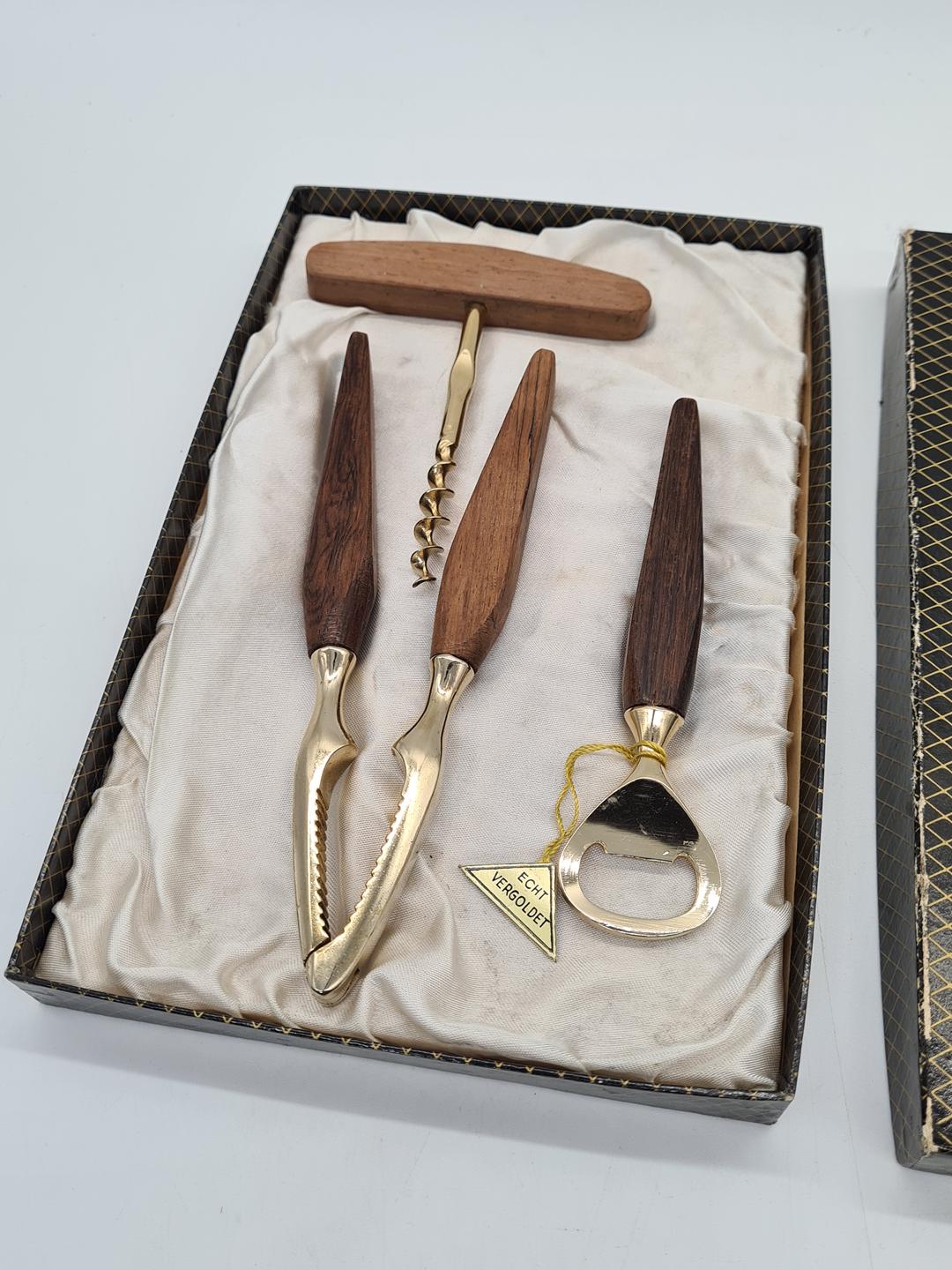 Bar Set with Wooden Handles, Echt Vergoldet, Germany, 1960s