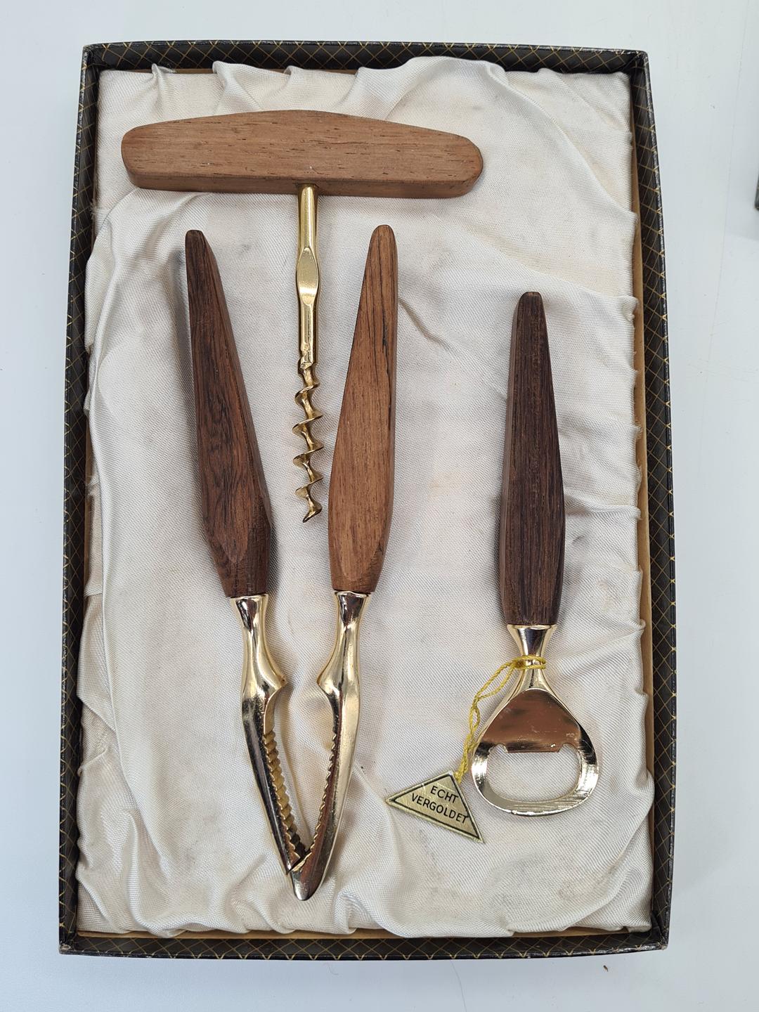 Bar Set with Wooden Handles, Echt Vergoldet, Germany, 1960s