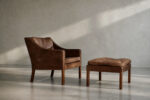 Leather lounge chair with footstool, model 2207, designed by Børge Mogensen, Fredericia, Denmark, 1960s