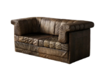 Two-seater Brutalist leather sofa bed, Germany, 1970s