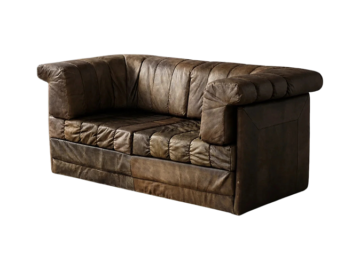Dwuosobowa brutalistyczna skórzana sofa z funkcją spania, Niemcy, lata 70