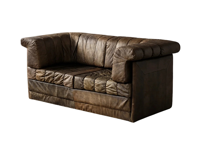 Two-seater Brutalist leather sofa bed, Germany, 1970s