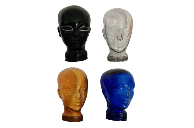 Głowy ekspozycyjne z kolorowego szkła, lata 70