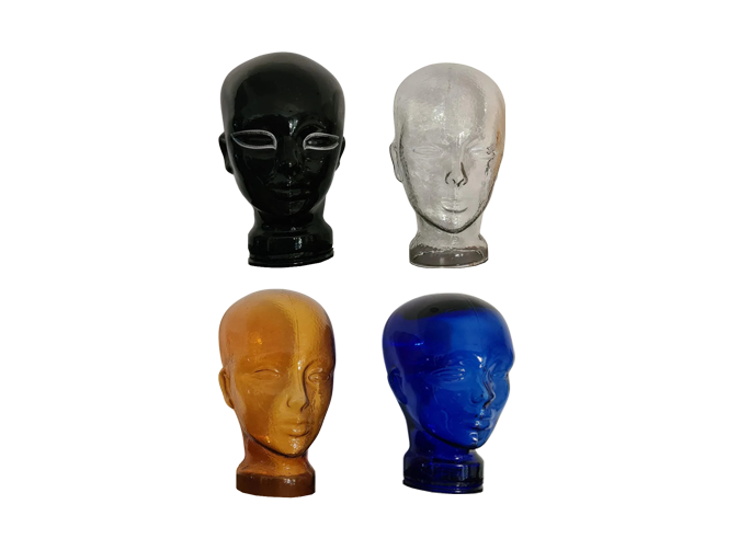 Display heads made of coloured glass, 1970s