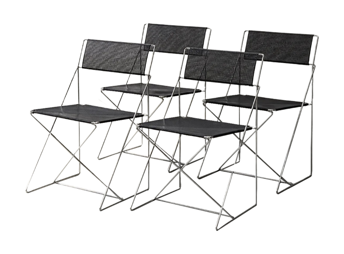 Set of 4 X-line chairs, designed by Niels Jørgen Haugesen for Hybodan A/S, Denmark, 1970s