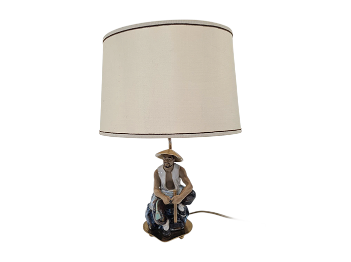 Ceramic lamp with fisherman figurine, 1960s/70s