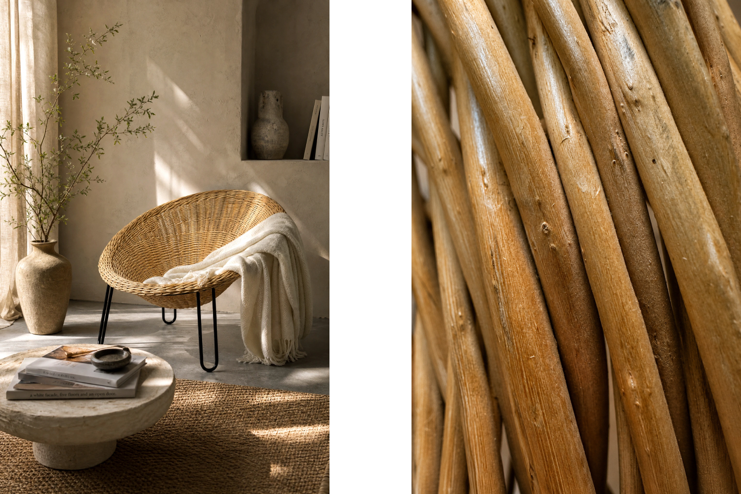 Sferyczny fotel rattanowy Bowl Chair w stylu Boho, Włochy, lata 50