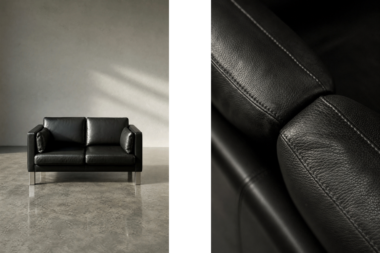 Klasyczna dwuosobowa sofa skórzana, Dania, lata 70