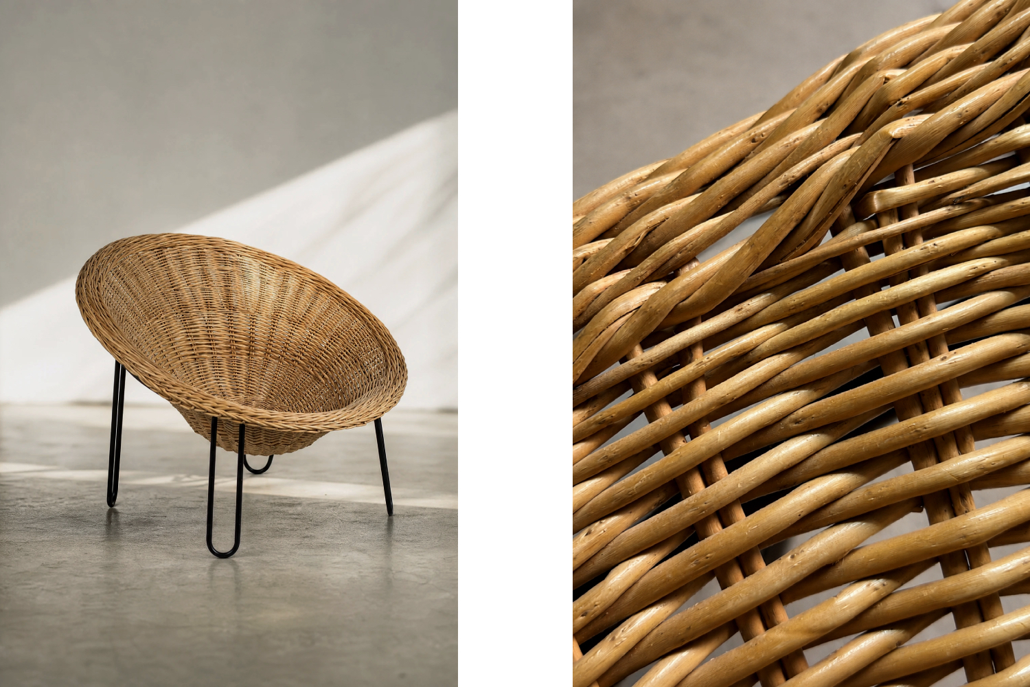 Sferyczny fotel rattanowy Bowl Chair w stylu Boho, Włochy, lata 50