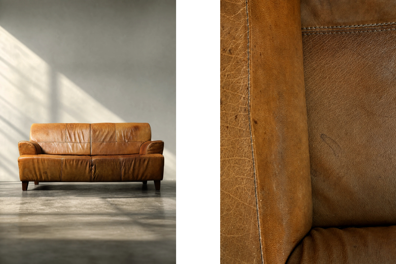 Vintage leather three-seater sofa, 1960s