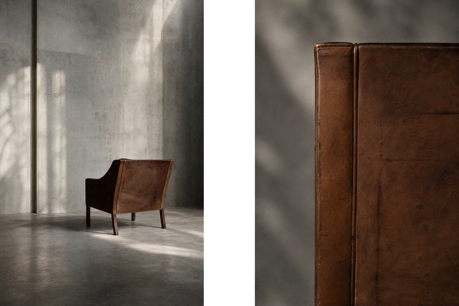 Leather lounge chair with footstool, model 2207, designed by Børge Mogensen, Fredericia, Denmark, 1960s