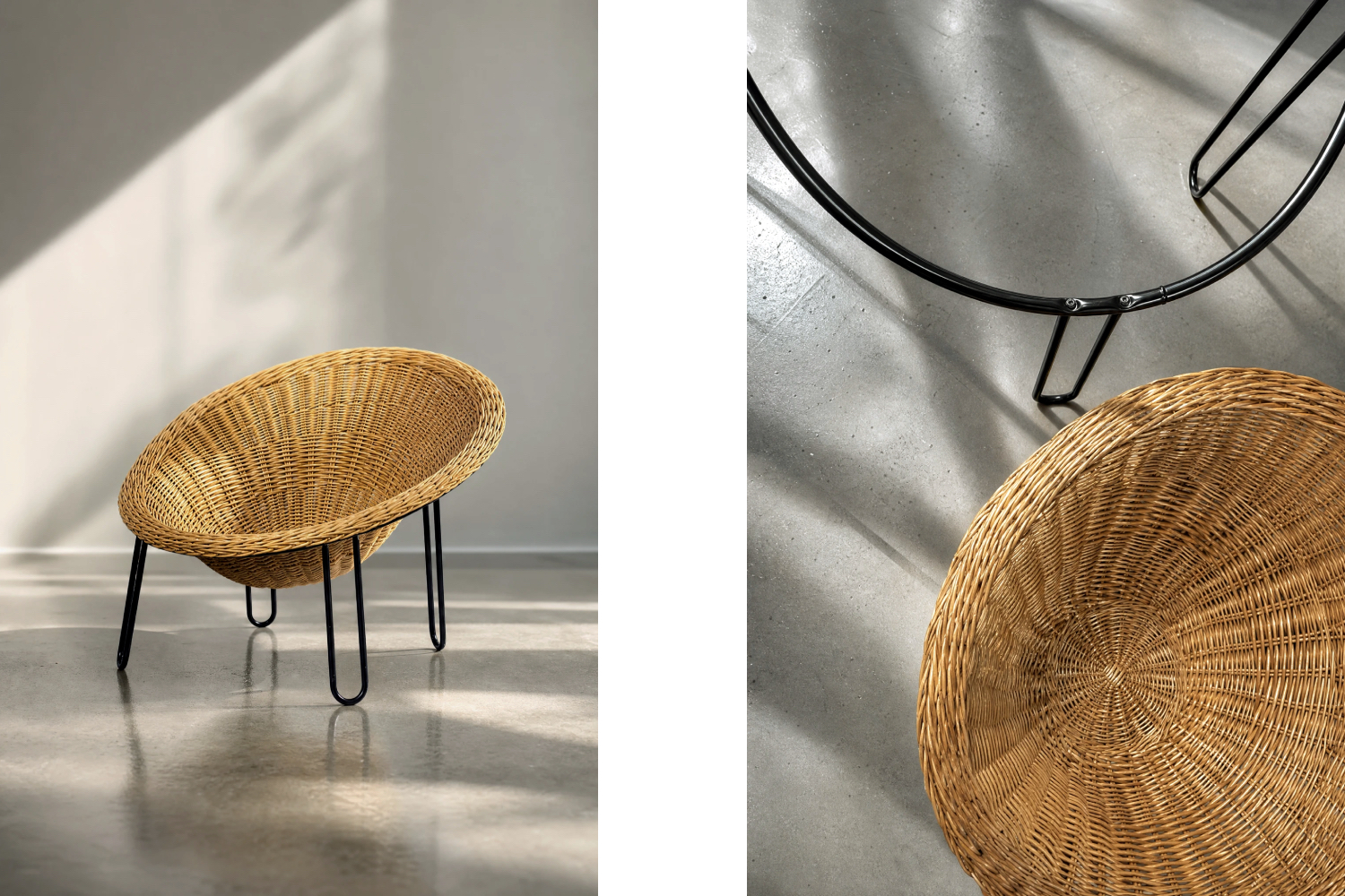 Sferyczny fotel rattanowy Bowl Chair w stylu Boho, Włochy, lata 50