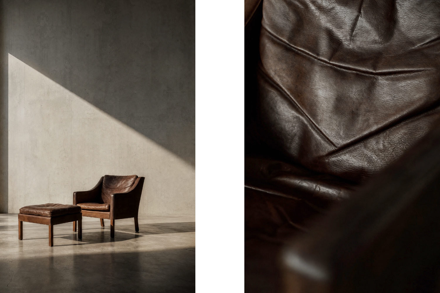 Leather lounge chair with footstool, model 2207, designed by Børge Mogensen, Fredericia, Denmark, 1960s