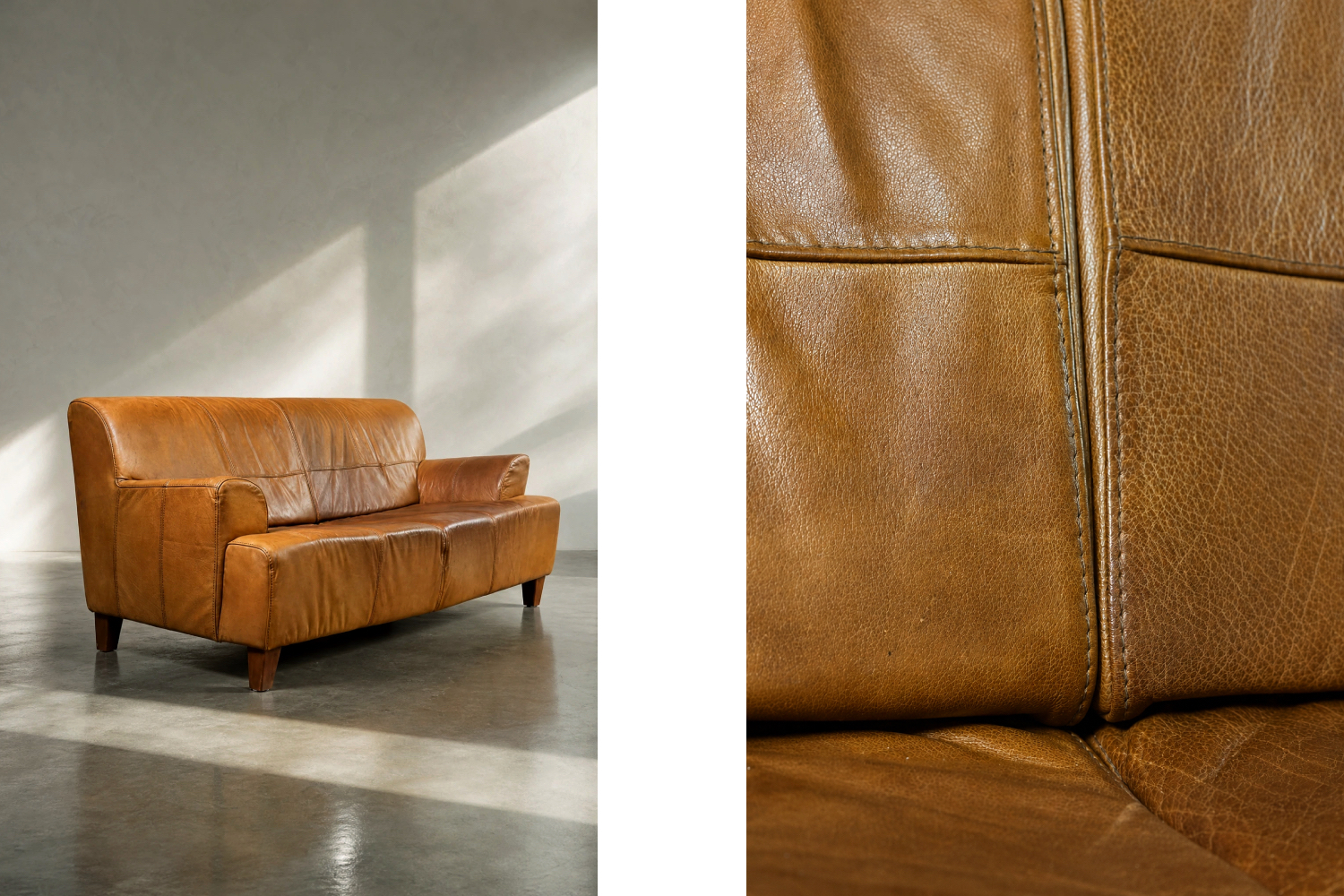 Vintage leather three-seater sofa, 1960s