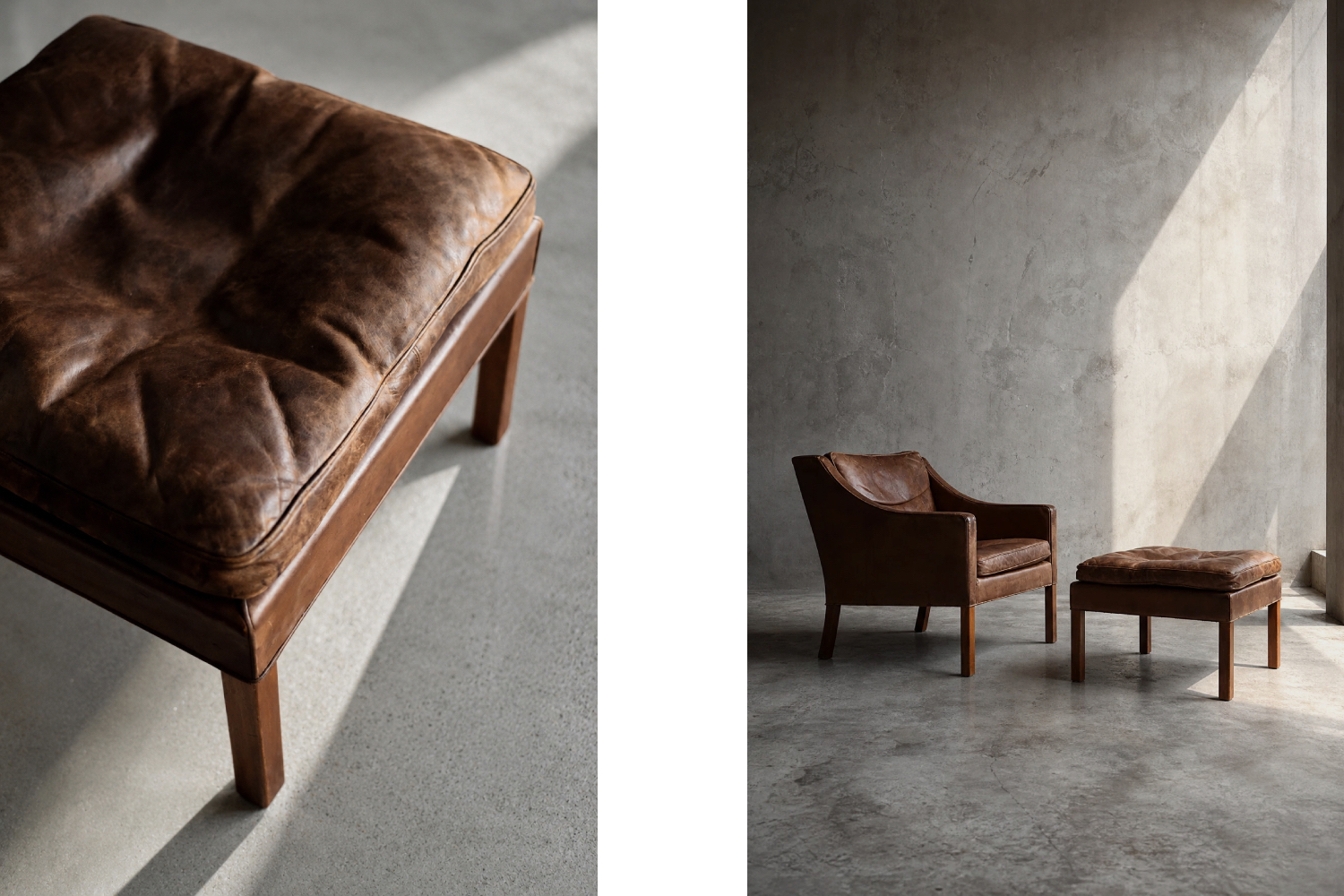 Leather lounge chair with footstool, model 2207, designed by Børge Mogensen, Fredericia, Denmark, 1960s