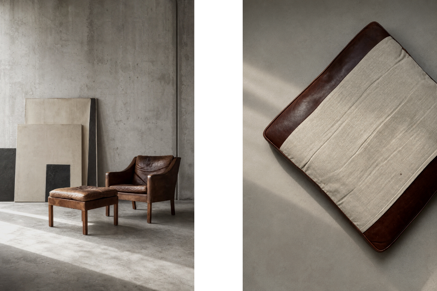Leather lounge chair with footstool, model 2207, designed by Børge Mogensen, Fredericia, Denmark, 1960s