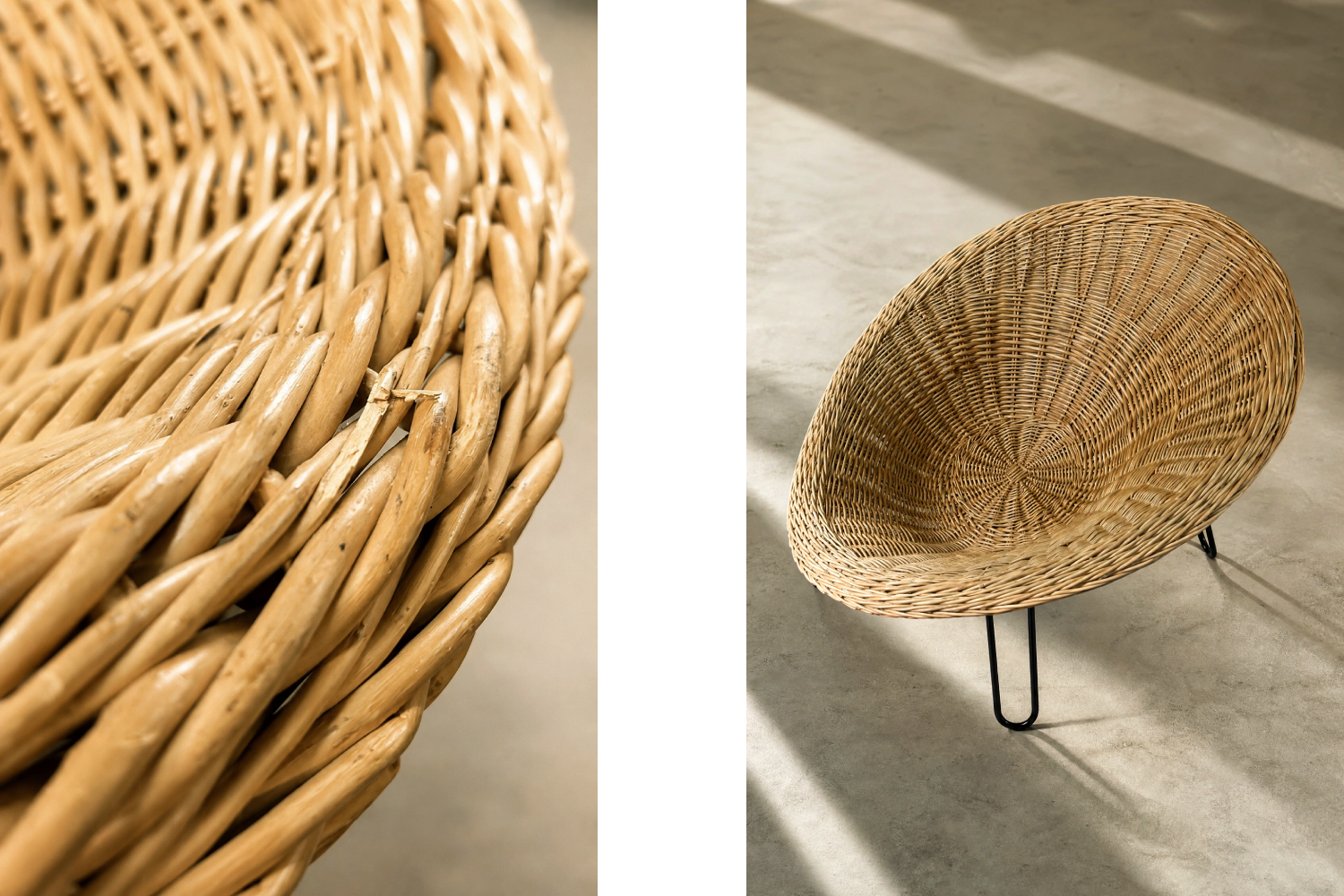 Sferyczny fotel rattanowy Bowl Chair w stylu Boho, Włochy, lata 50