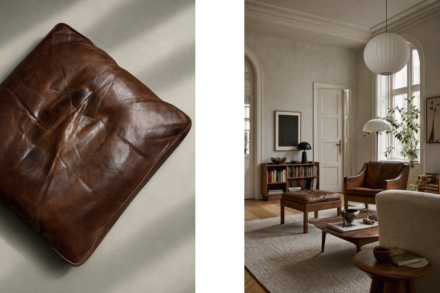 Leather lounge chair with footstool, model 2207, designed by Børge Mogensen, Fredericia, Denmark, 1960s