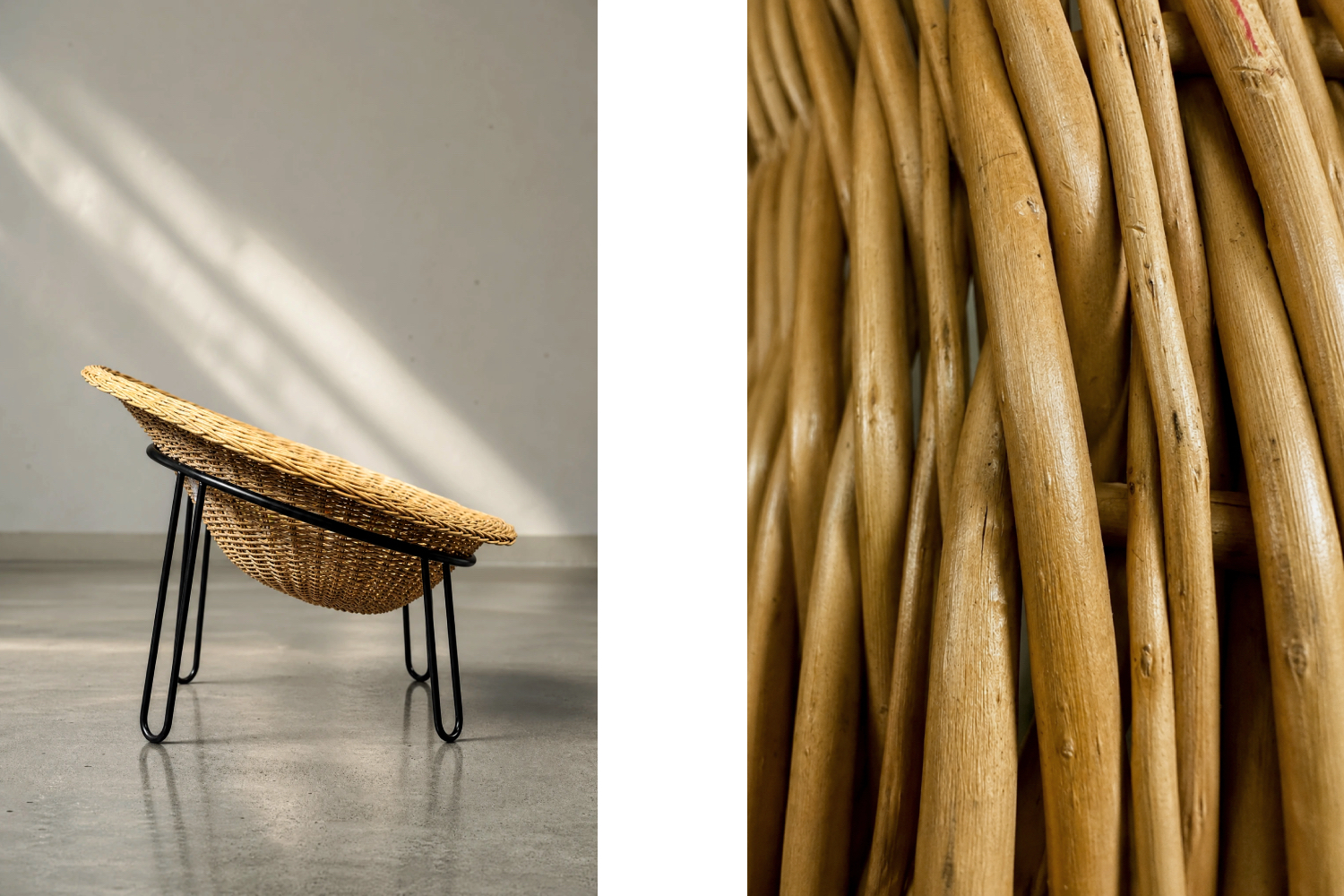 Sferyczny fotel rattanowy Bowl Chair w stylu Boho, Włochy, lata 50