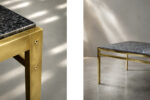 Brass coffee table with a stone top, Italy, 1970s