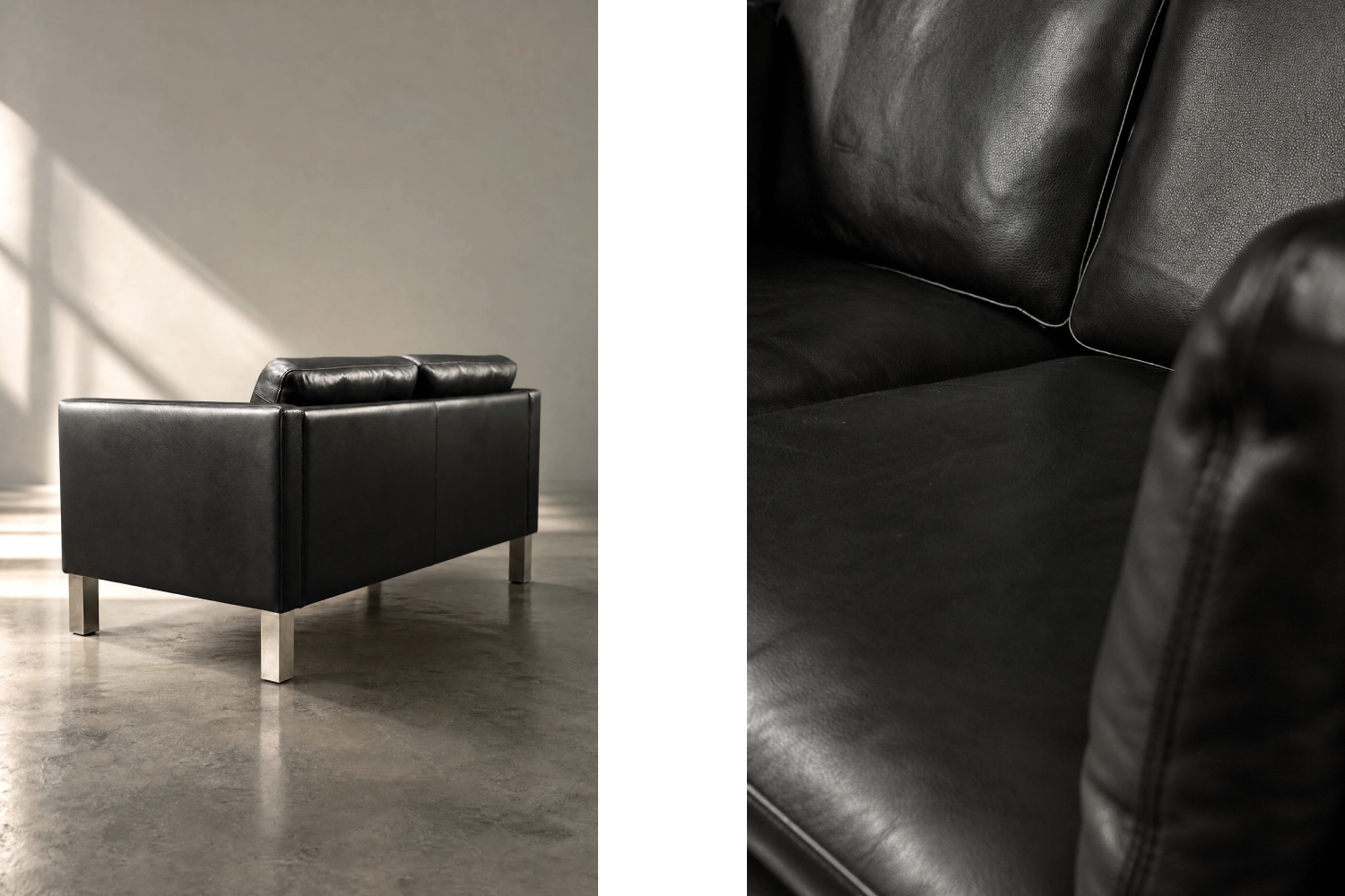Klasyczna dwuosobowa sofa skórzana, Dania, lata 70