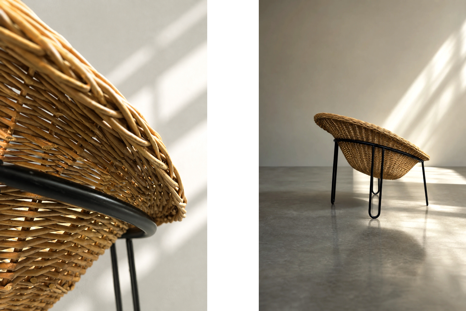 Sferyczny fotel rattanowy Bowl Chair w stylu Boho, Włochy, lata 50