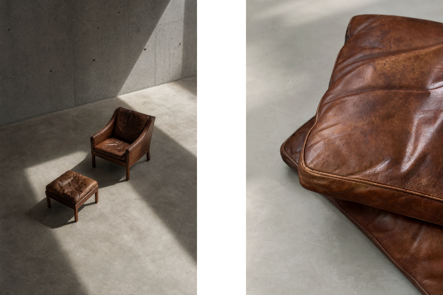 Leather lounge chair with footstool, model 2207, designed by Børge Mogensen, Fredericia, Denmark, 1960s