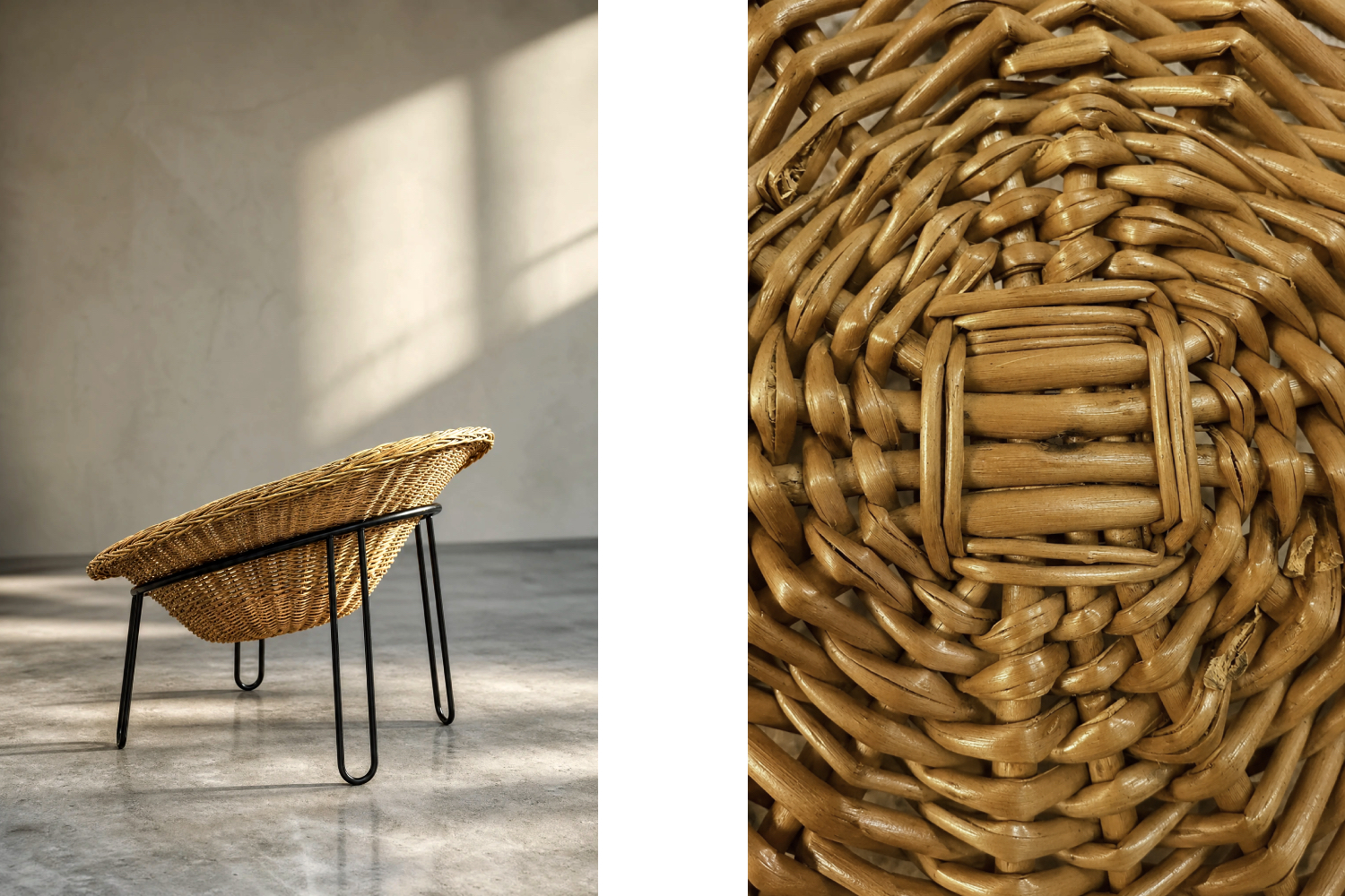 Sferyczny fotel rattanowy Bowl Chair w stylu Boho, Włochy, lata 50