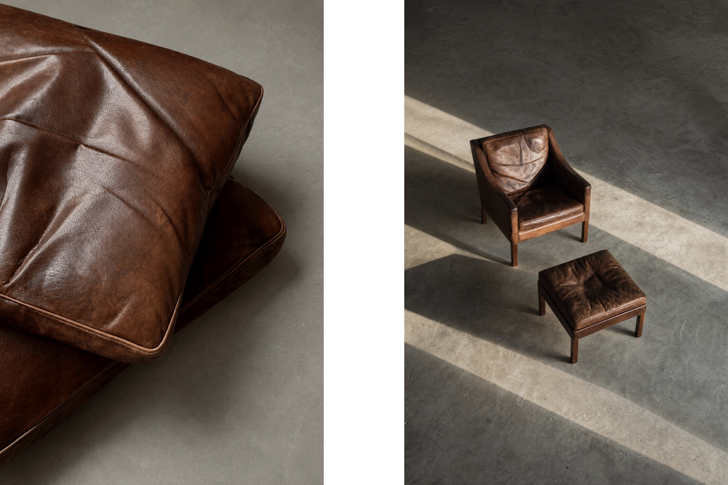 Leather lounge chair with footstool, model 2207, designed by Børge Mogensen, Fredericia, Denmark, 1960s