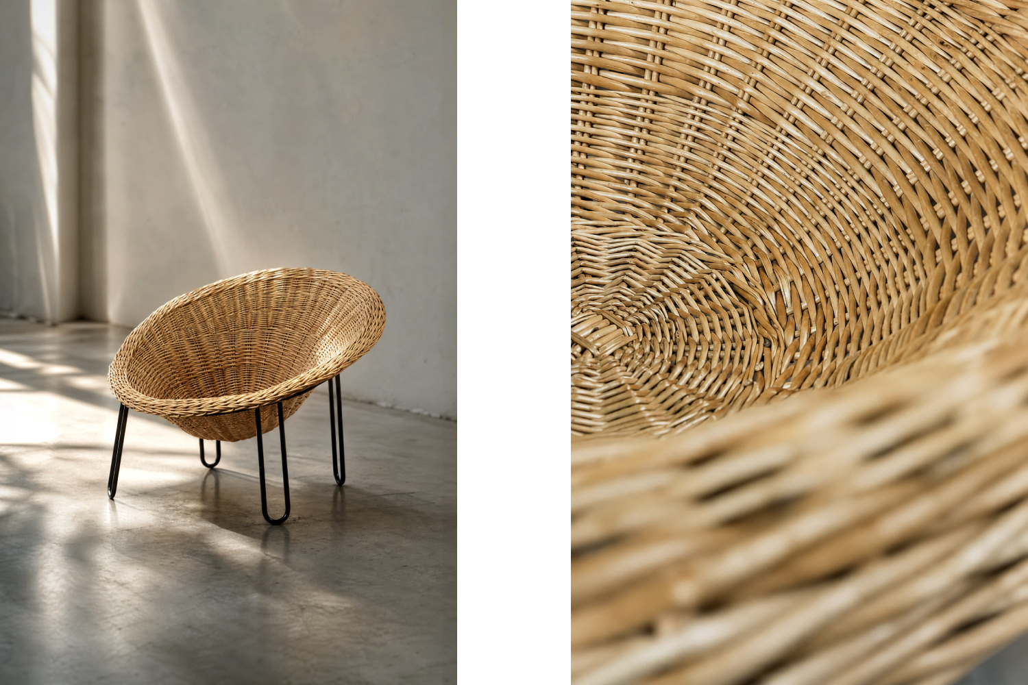 Sferyczny fotel rattanowy Bowl Chair w stylu Boho, Włochy, lata 50