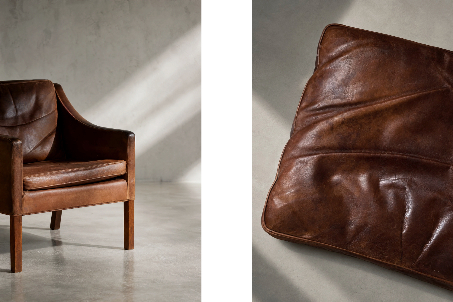 Leather lounge chair with footstool, model 2207, designed by Børge Mogensen, Fredericia, Denmark, 1960s