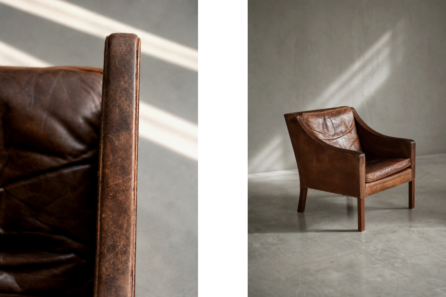 Leather lounge chair with footstool, model 2207, designed by Børge Mogensen, Fredericia, Denmark, 1960s