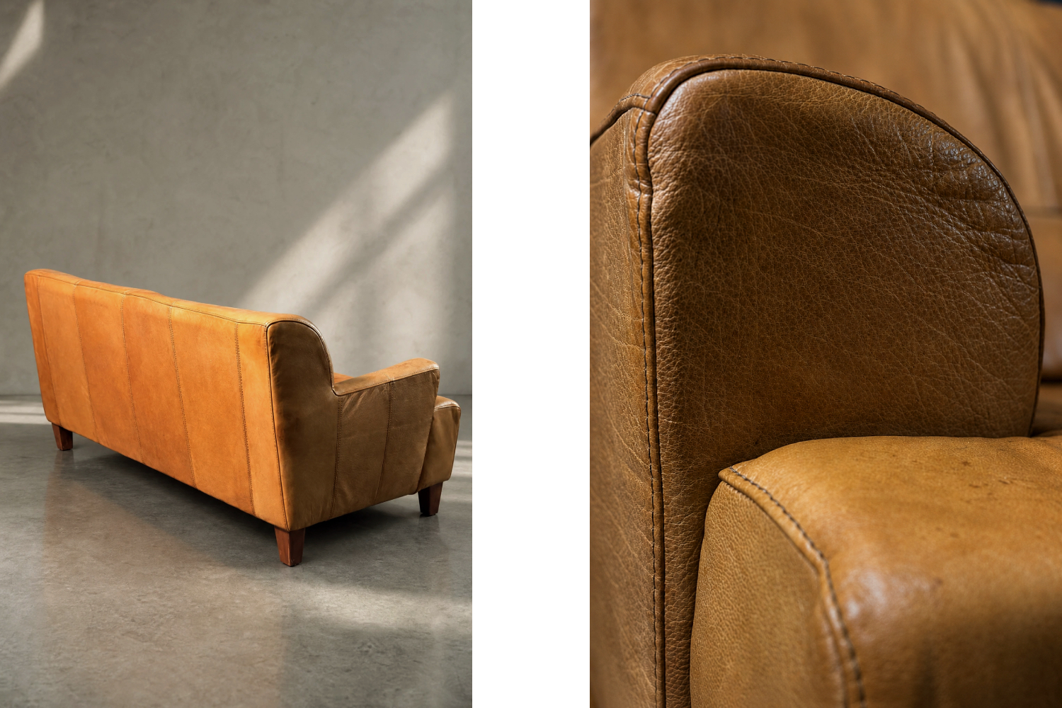 Vintage leather three-seater sofa, 1960s