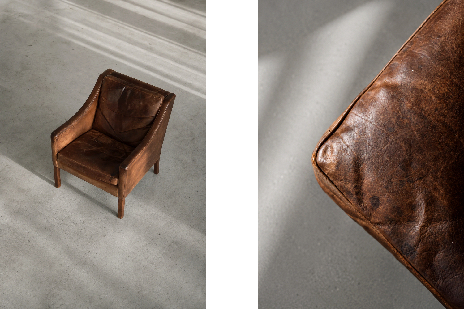 Leather lounge chair with footstool, model 2207, designed by Børge Mogensen, Fredericia, Denmark, 1960s