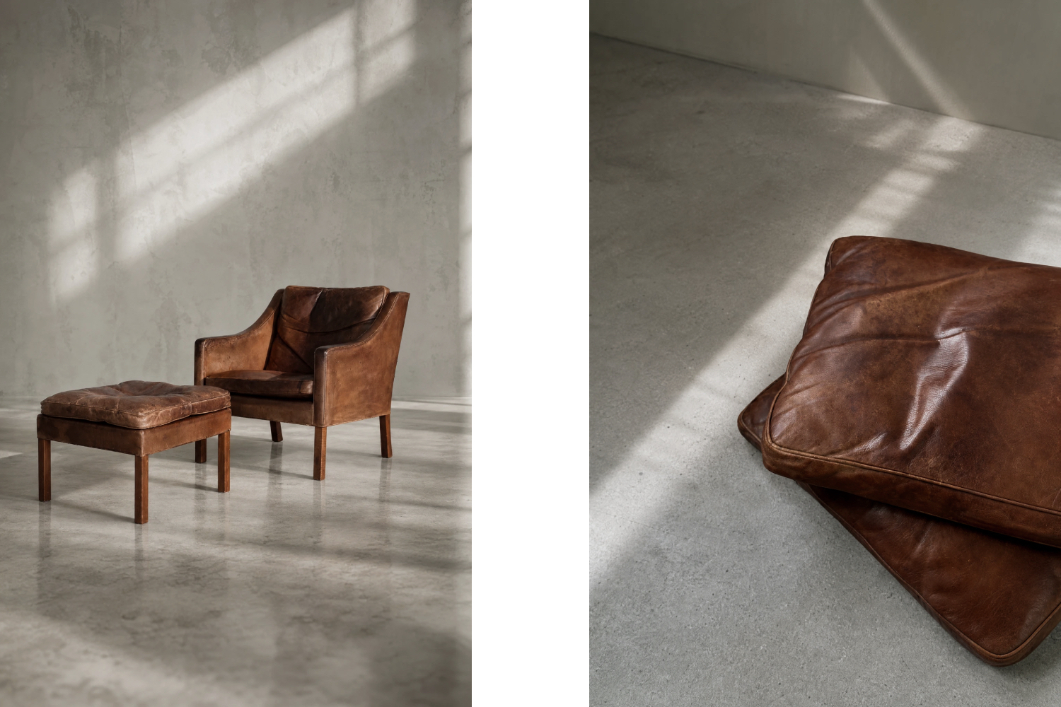Leather lounge chair with footstool, model 2207, designed by Børge Mogensen, Fredericia, Denmark, 1960s