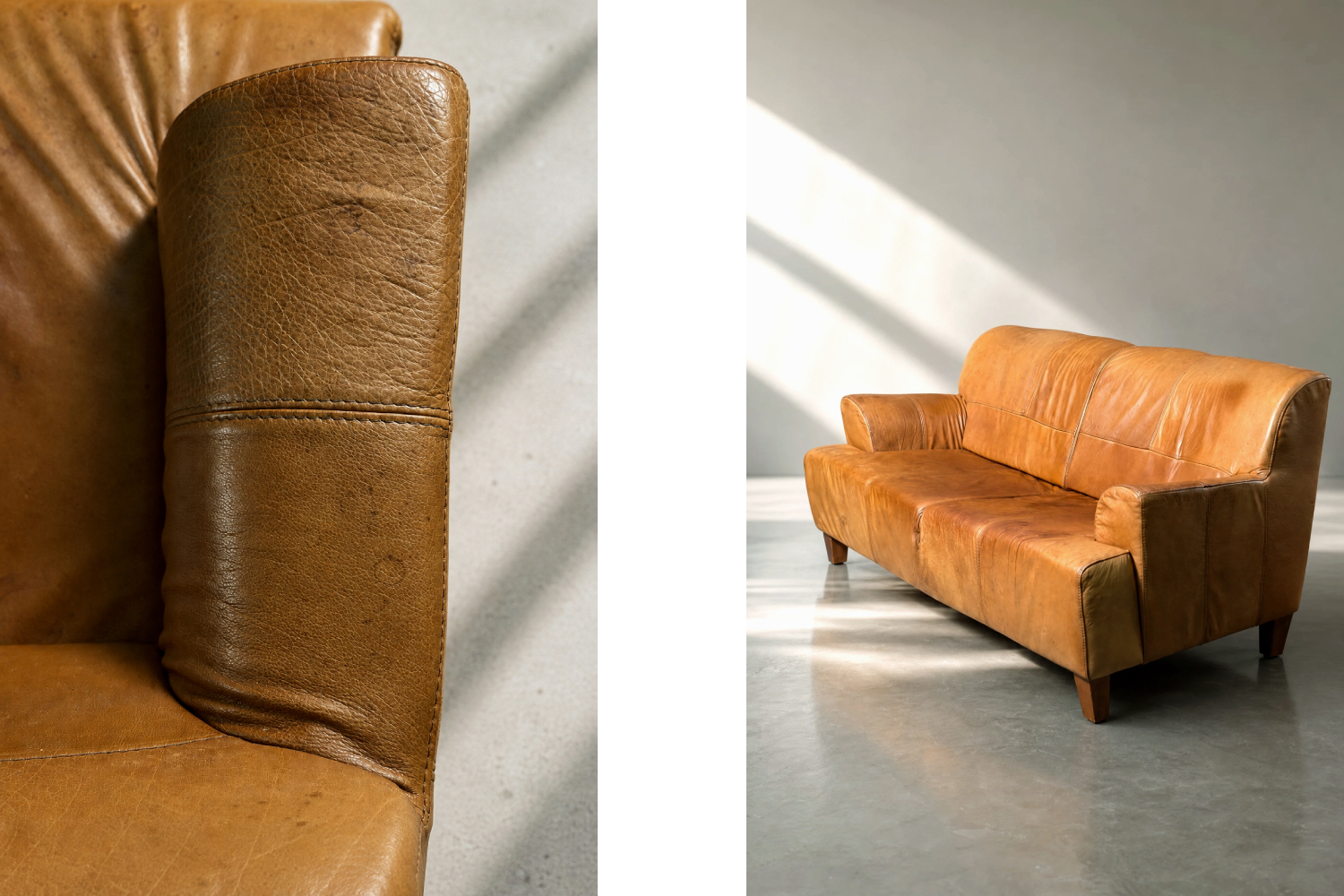 Vintage leather three-seater sofa, 1960s