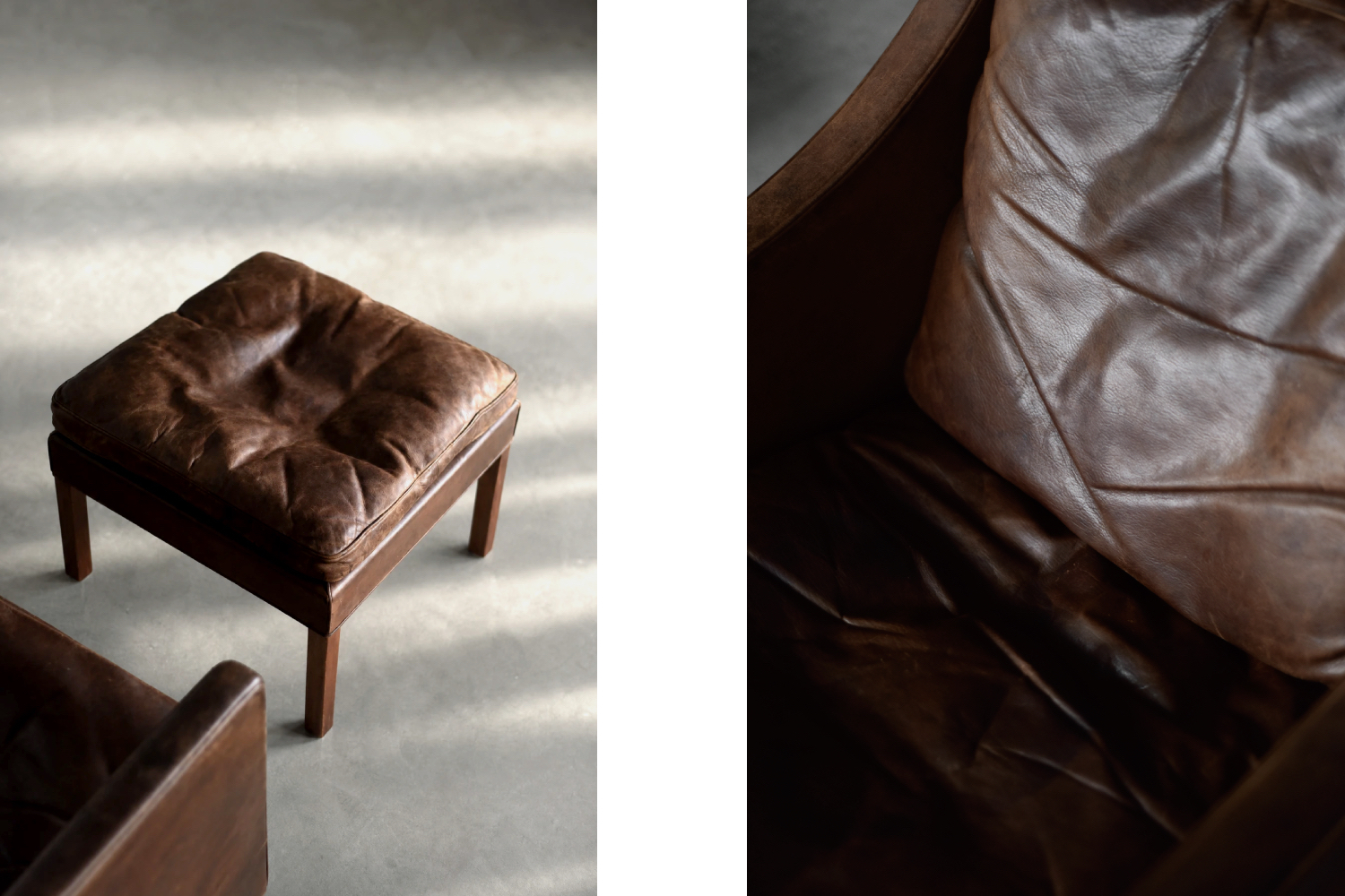 Leather lounge chair with footstool, model 2207, designed by Børge Mogensen, Fredericia, Denmark, 1960s