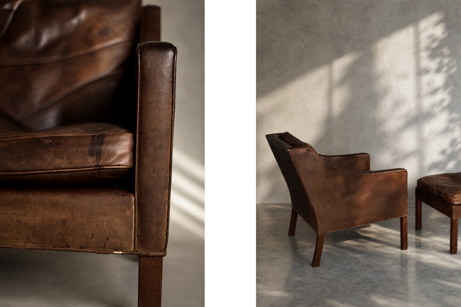 Leather lounge chair with footstool, model 2207, designed by Børge Mogensen, Fredericia, Denmark, 1960s