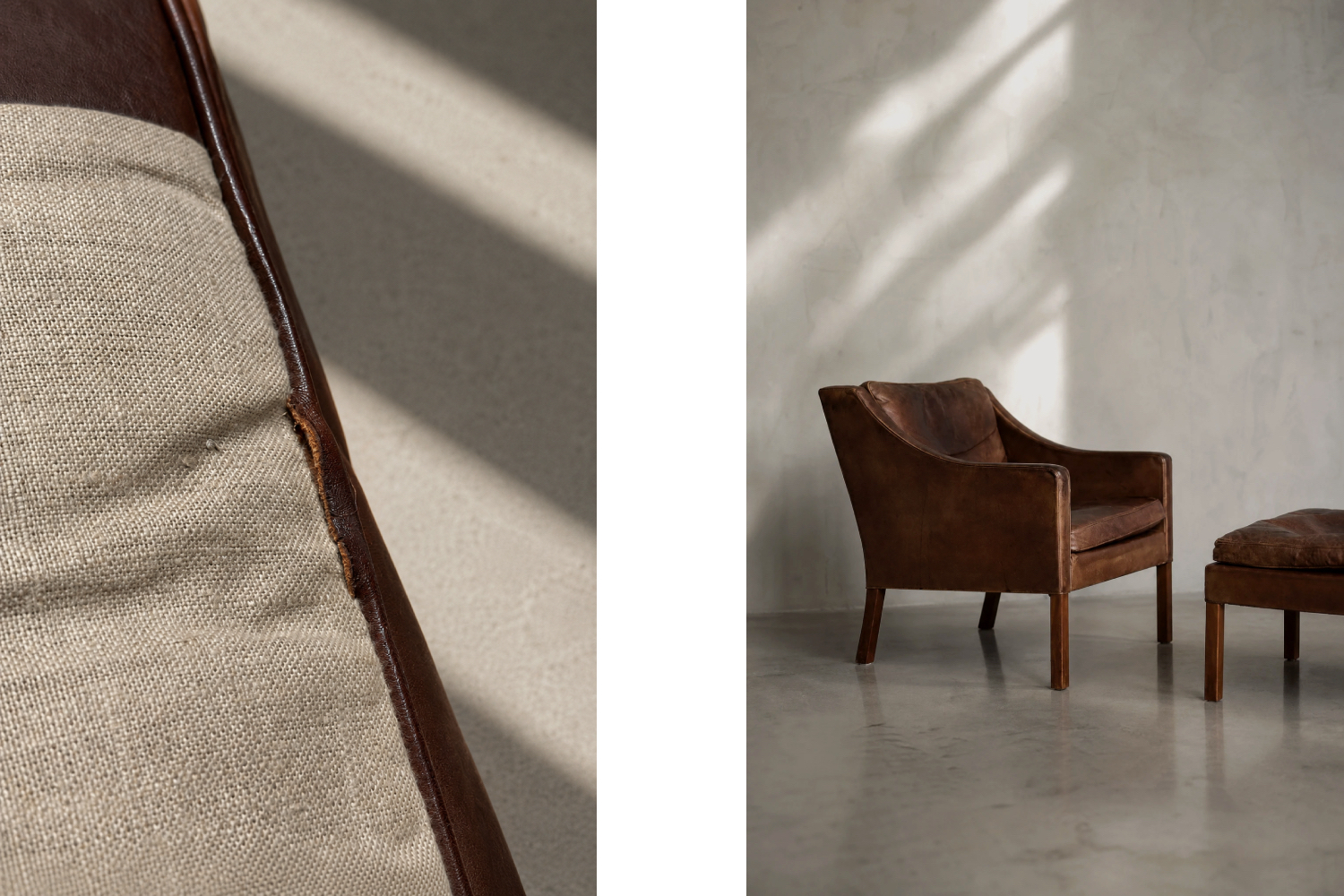 Leather lounge chair with footstool, model 2207, designed by Børge Mogensen, Fredericia, Denmark, 1960s