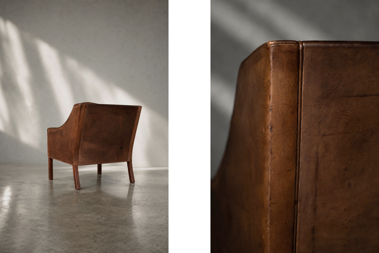 Leather lounge chair with footstool, model 2207, designed by Børge Mogensen, Fredericia, Denmark, 1960s